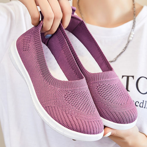 Damen nan atmungsaktive Strick-Ballerina-Slipper mit nahtlosem Sockeneinstieg, orthopädischem Memory-Fußbett und flexibler EVA-Laufsohle Drune