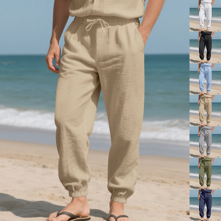 Herren leichte und luftig geschnittene Strandhose mit elastischem Bund und Seitentaschen Drune