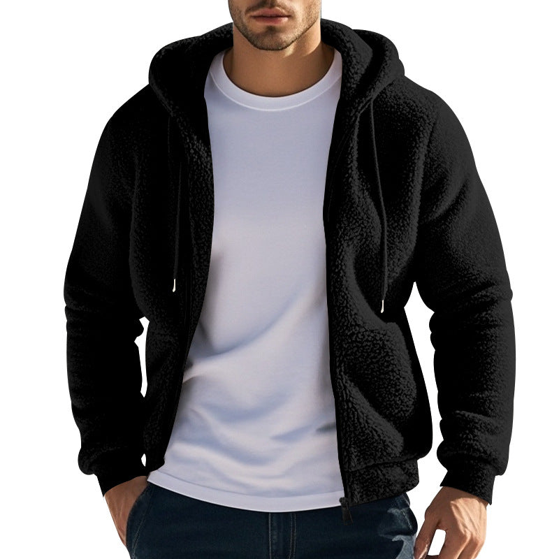 Herren nan Sherpa-Fleece Kapuzenjacke mit durchgehendem Reißverschluss und versteckten Seitentaschen Drune