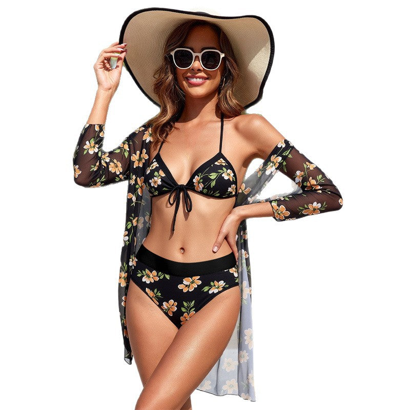 Damen Bikini-Set mit floralem Wickeloberteil und hochtailliertem Unterteil Drune