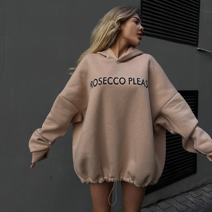 Damen Lässiger Oversized-Hoodie mit Kordelzug und Rippbündchen Drune