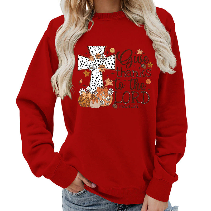 Damen Sweatshirt mit kreativem Kreuz-Aufdruck und herbstlichem Design Drune