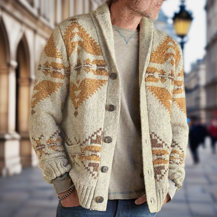 Herren Strickjacke mit geometrischem Muster und einem weichen, wärmenden Futter Drune