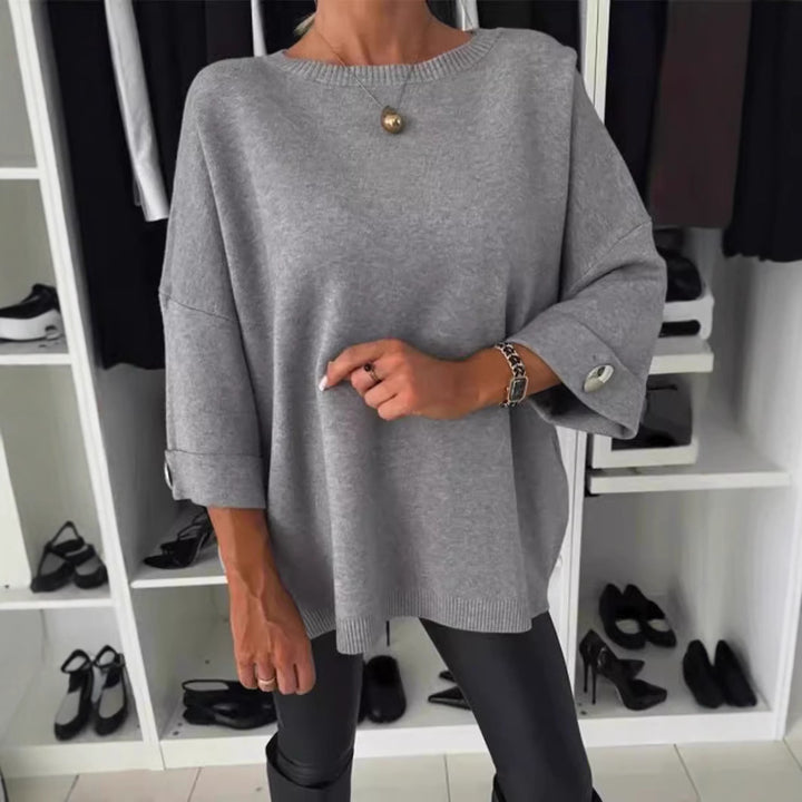 Damen modischer oversized Pullover mit eleganten Knopfdetails Drune