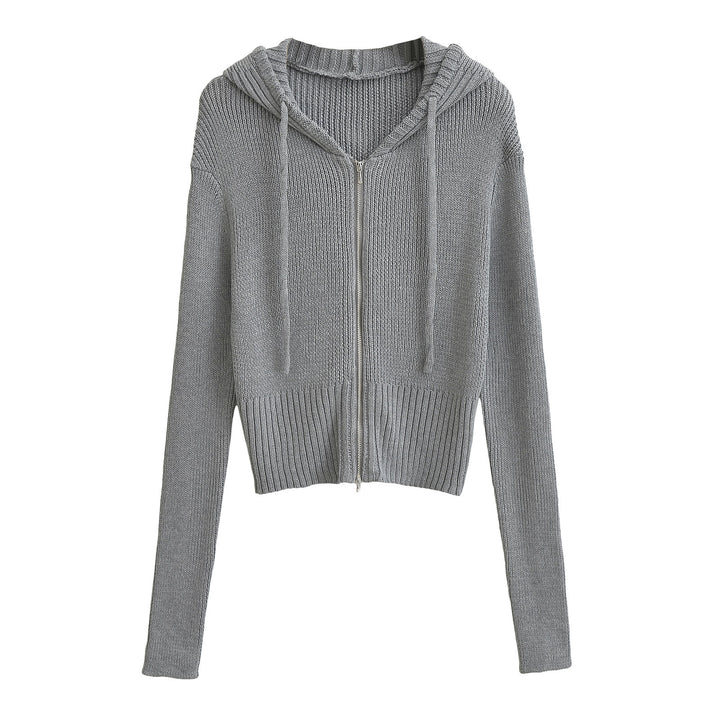Damen lässiger Strickzipper mit Kapuze Drune