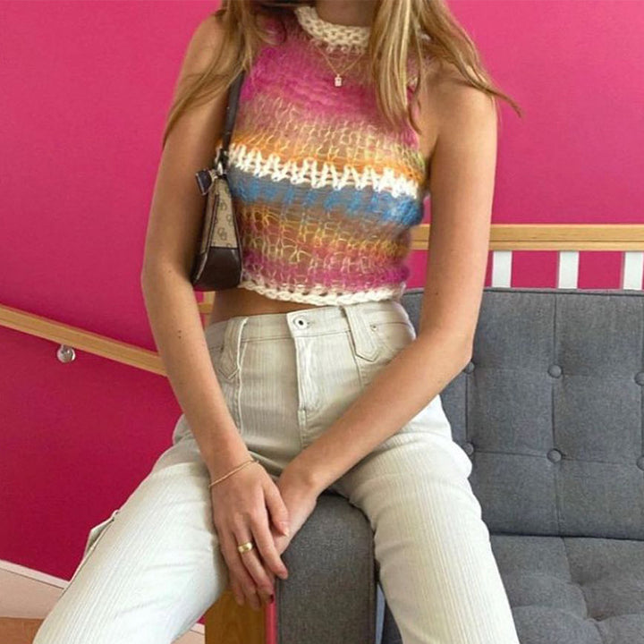 Damen modisches Cropped Oberteil mit raffinierten Netz- und Rippdetails Drune