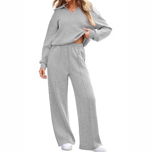 Damen lässiges Freizeit-Set mit V-Ausschnitt und weitem Schnitt Drune