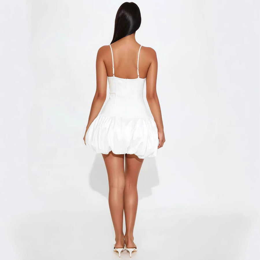 Damen Korsettkleid mit voluminösem Rock und feinen Trägern Drune