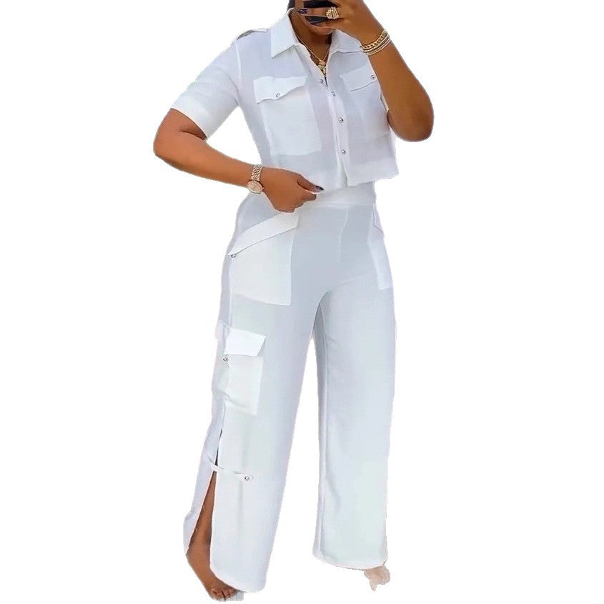 Damen stylisches Crop-Top und Cargo-Hosen Set Drune