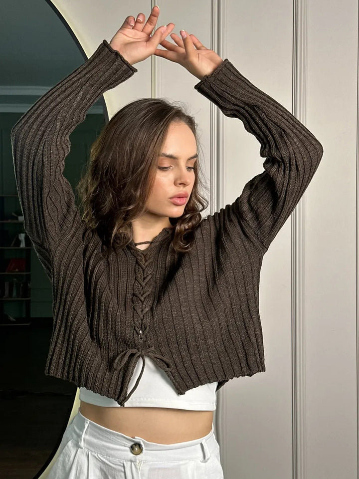 Damen lockerer Strickpullover mit Zopfdesign Drune