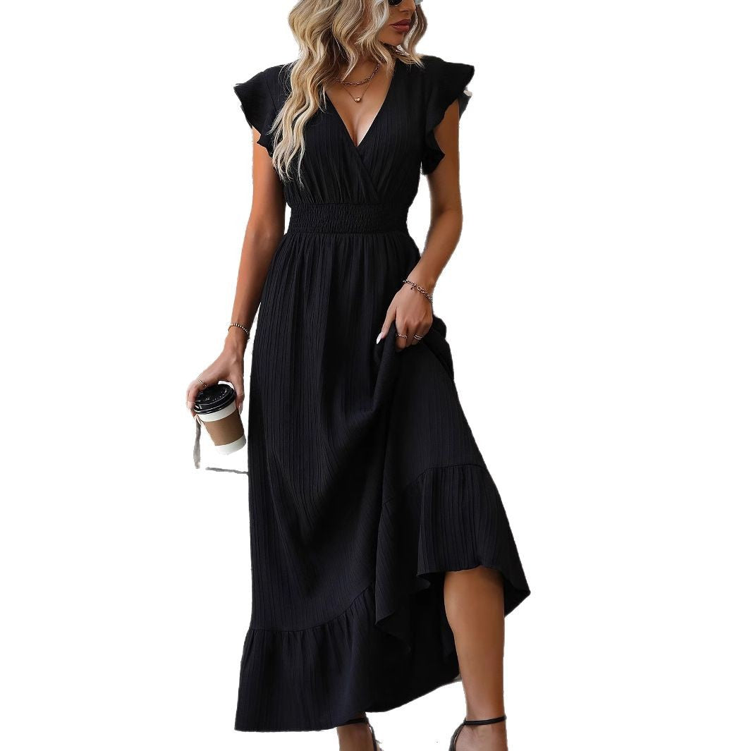 Damen Maxi Kleid mit voluminösem Rüschensaum und V-Ausschnitt Drune