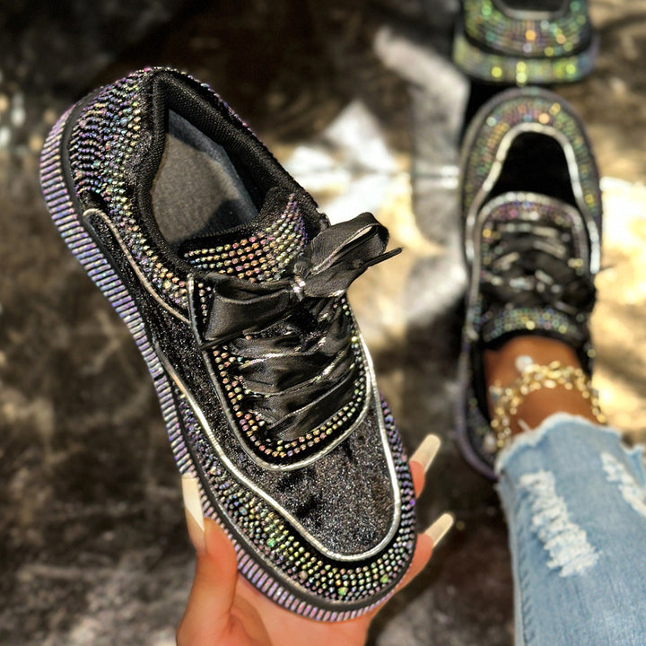 Damen Glamouröse Sneaker mit funkelnden Strass-Applikationen und bequemer Sohle Drune