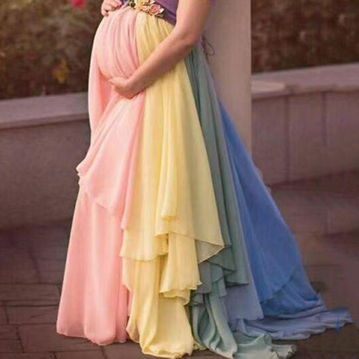 Damen Elegantes Maxikleid für Schwangere mit schulterfreiem Design Drune
