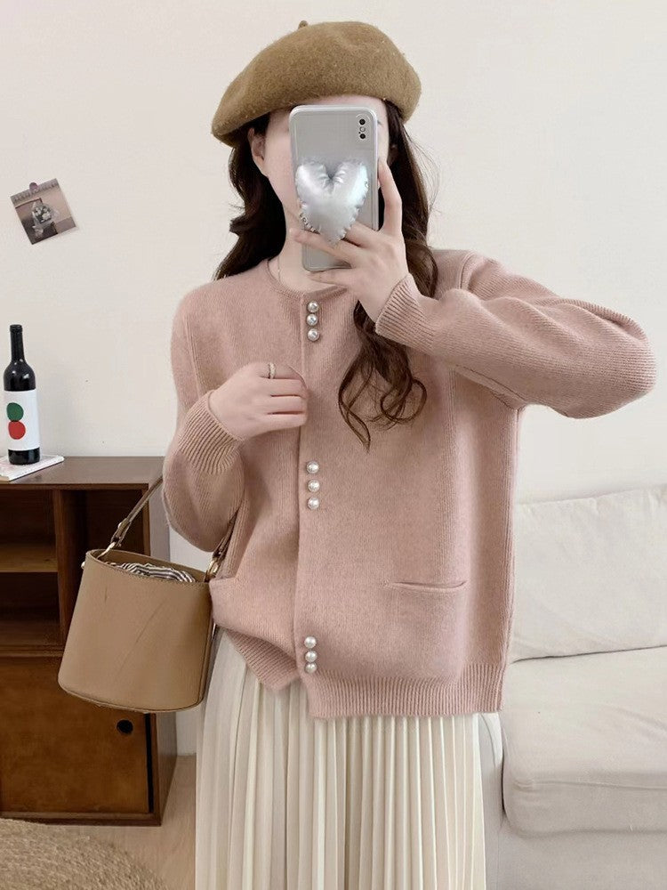Damen Strickjacke mit eleganten Perlenknöpfen Drune