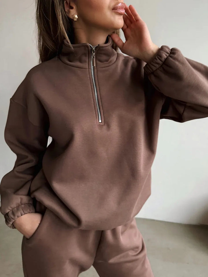 Damen Sportlicher Pullover mit Stehkragen und Reißverschluss Drune