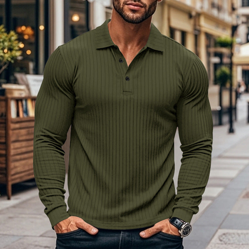 Drune | Henley Slim Fit Gerippter Strick Langarm Moderner Kragen