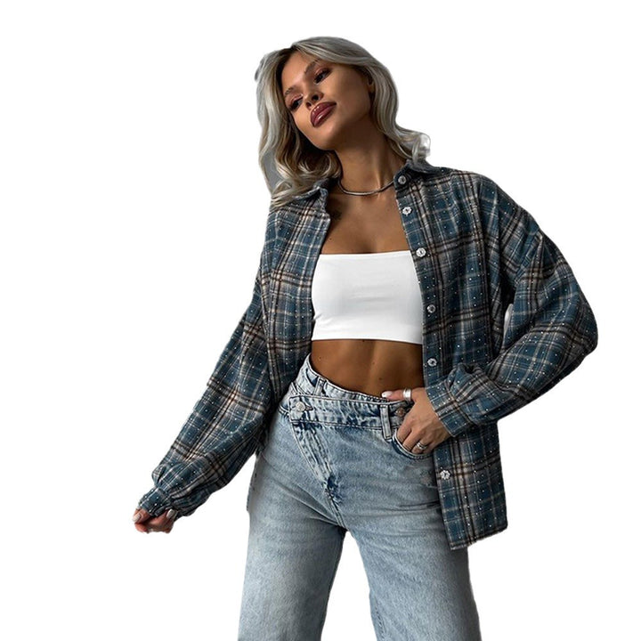 Damen lässige Flanell-Hemdjacke mit oversized Schnitt und Karomuster Drune