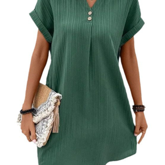 Damen Kurzarm Kleid mit Knopfleiste und feinem Längsstreifenmuster Drune