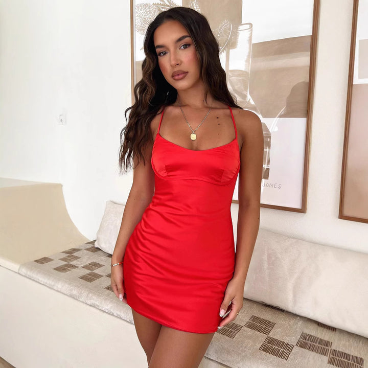 Damen verführerisches Spaghetti-Trägerkleid mit figurbetontem Schnitt Drune