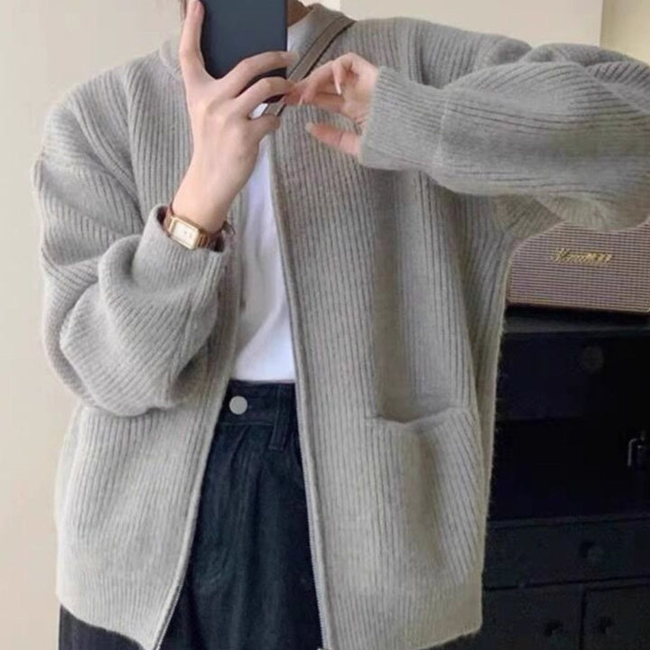 Damen Kuschelige Strickjacke mit hohem Kragen Drune