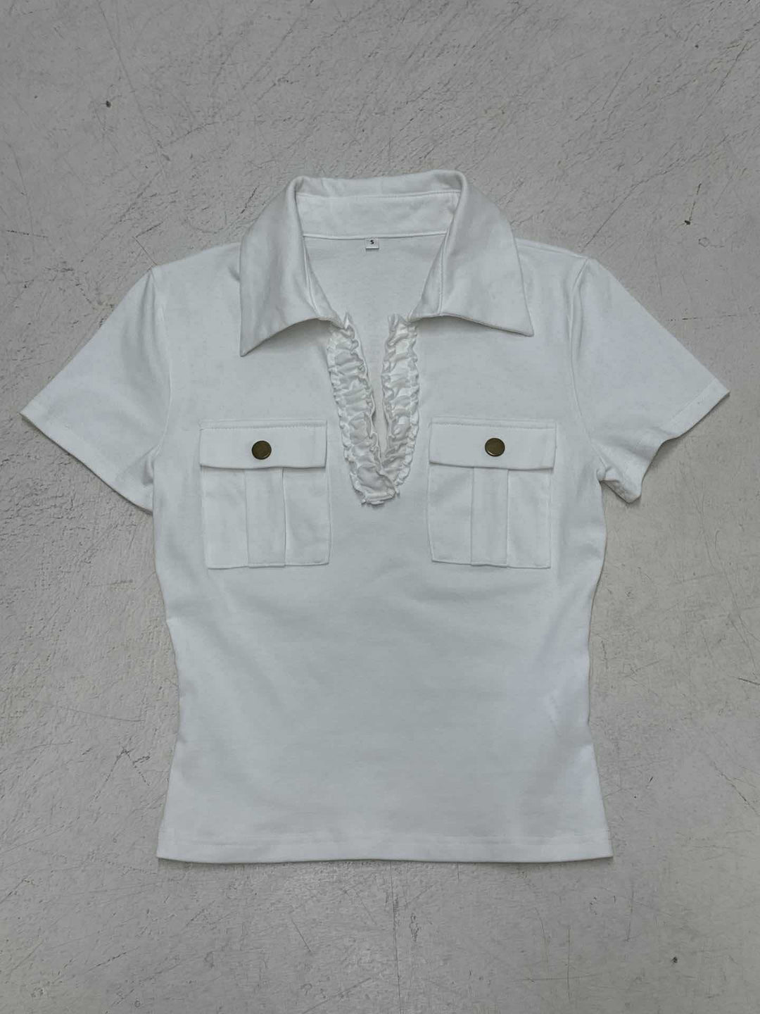Damen lässiges Polohemd mit dekorativem Kragen und Taschen Drune