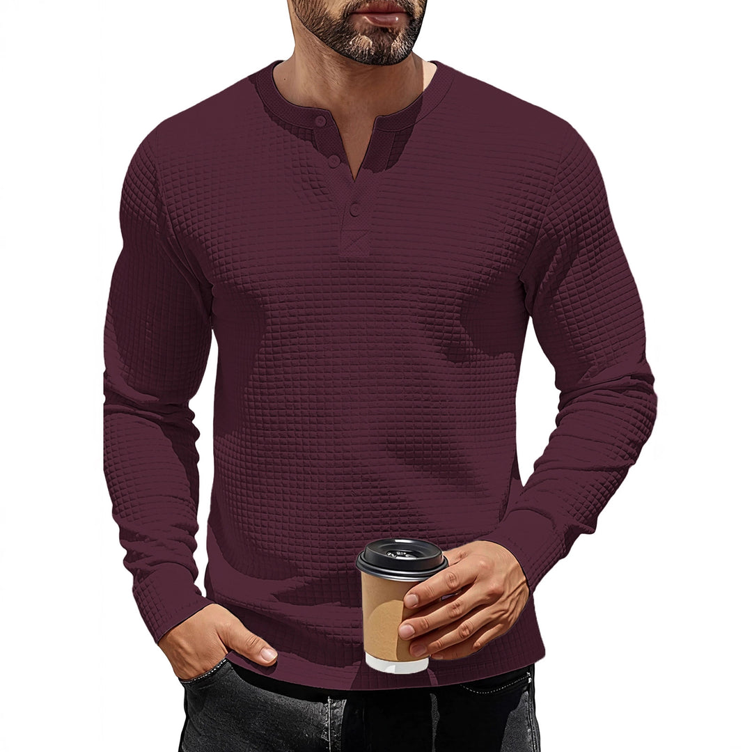 Herren nan strukturiertes Henley-Langarmshirt aus Waffelstrick mit Stehkragen und schmaler Silhouette Drune