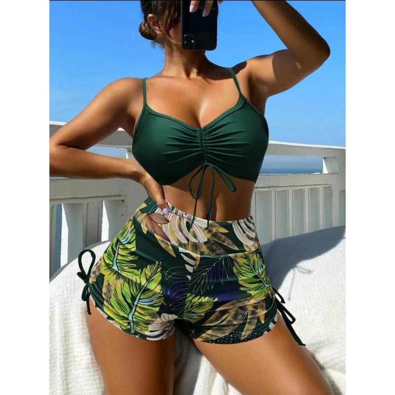 Damen Bikini-Set mit verstellbaren Trägern und floralem Volant Drune