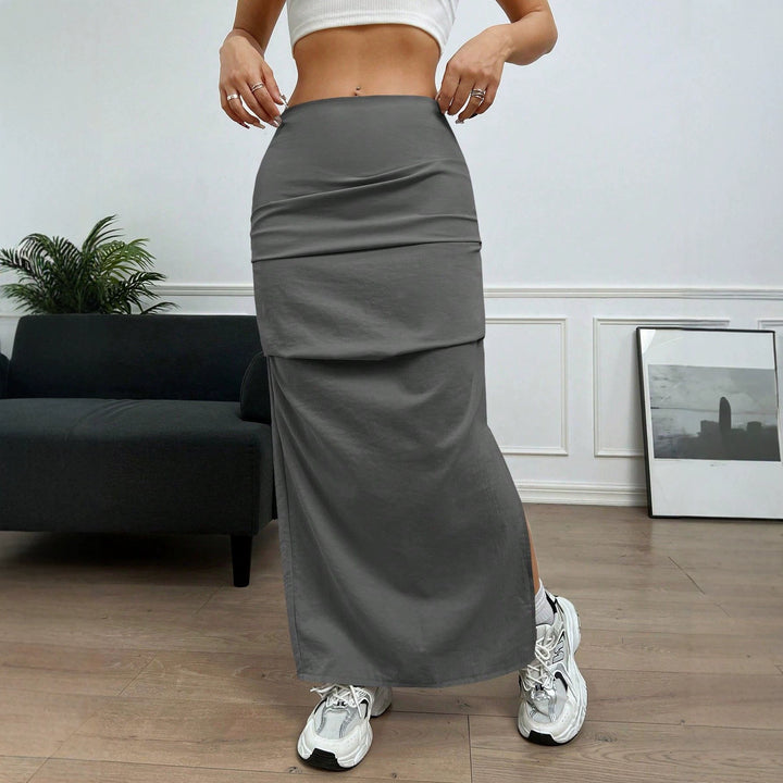Damen Longskirt mit seitlichem Schlitz und elastischem Bund Drune