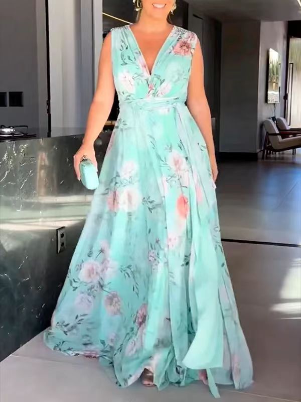 Damen Maxikleid mit fließendem Chiffon und romantischer Blumenstickerei Drune