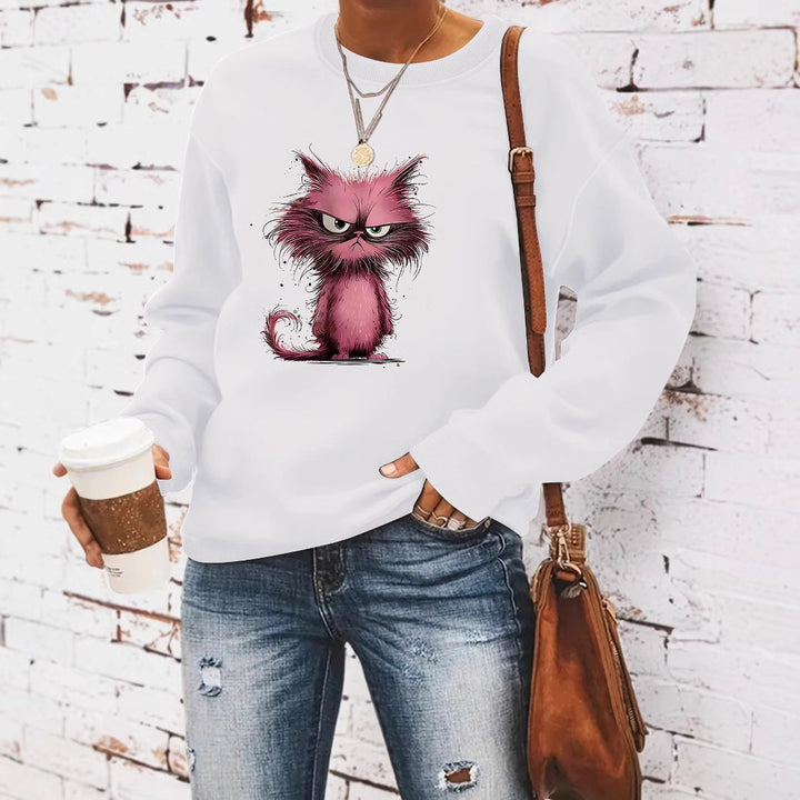 Damen Sweatshirt mit kreativem Katzenmotiv Drune