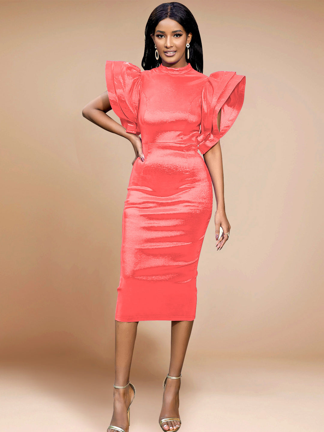 Damen Elegantes Kleid mit voluminösen Puffärmeln Drune