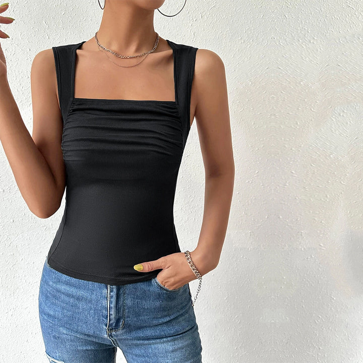 Damen figurbetontes Trägershirt mit quadratischem Ausschnitt und Raffung Drune