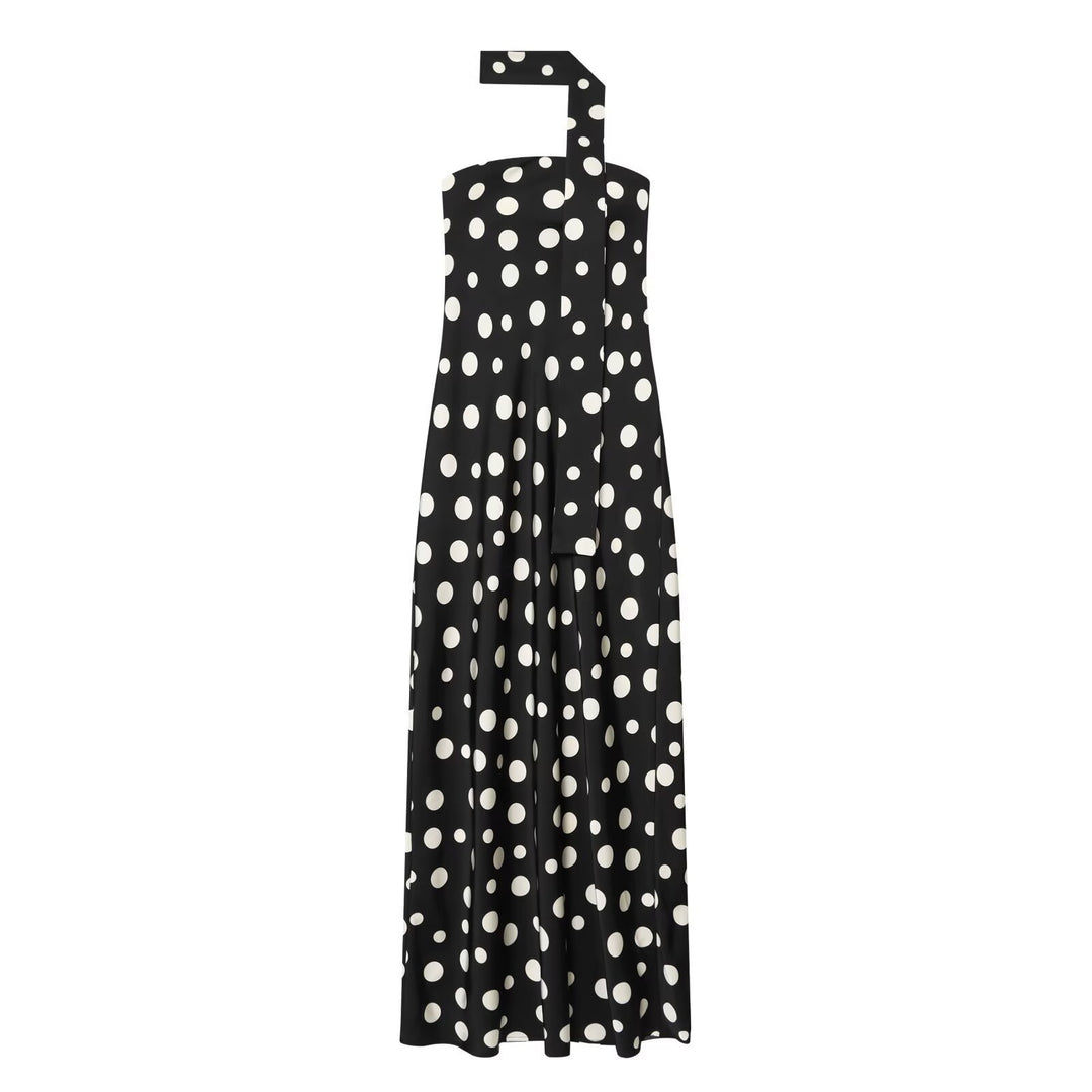 Damen Maxikleid mit asymmetrischem Träger und verspieltem Punktemuster Drune