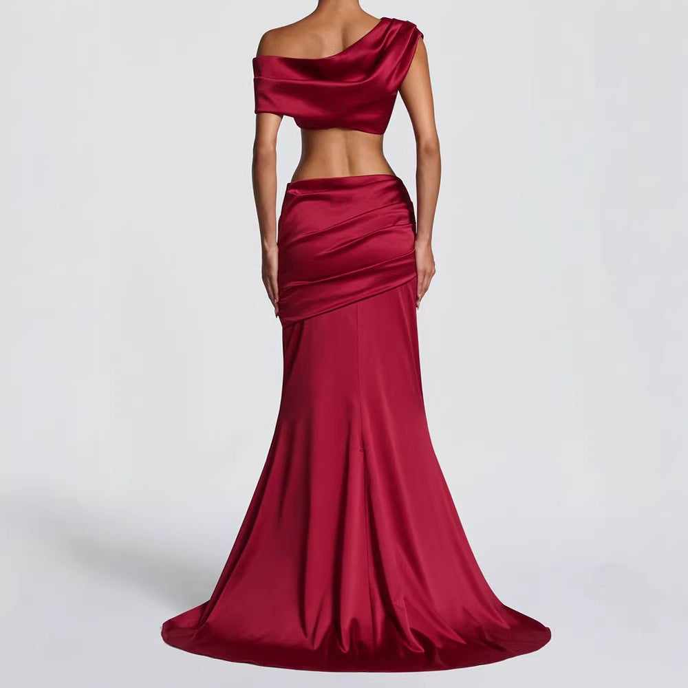 Damen Elegantes One-Shoulder Abendkleid Drune