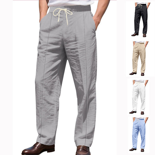 Herren nan elegante Leinenhose mit Bügelfalte Tunnelzugbund und weitem Bein Drune