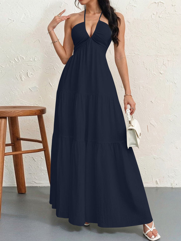 Damen Maxikleid mit tiefem V-Ausschnitt und luftiger Silhouette Drune