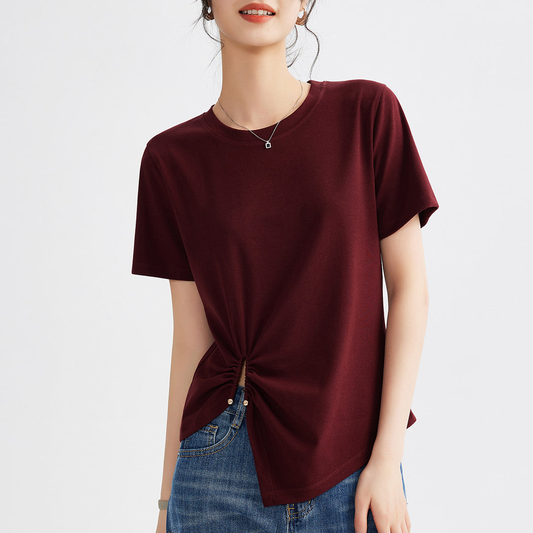 Damen Kurzarmshirt mit elegantem Knoten-Detail und asymmetrischem Saum Drune