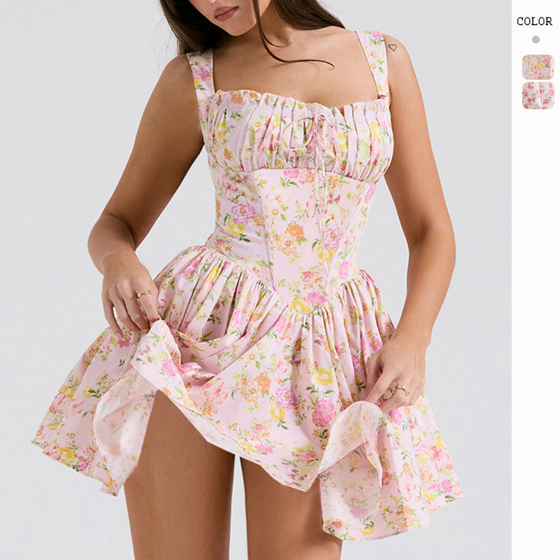 Damen Verspielt gefüttertes Mini-Kleid mit schulterfreien Trägern und Rüschendetails Drune