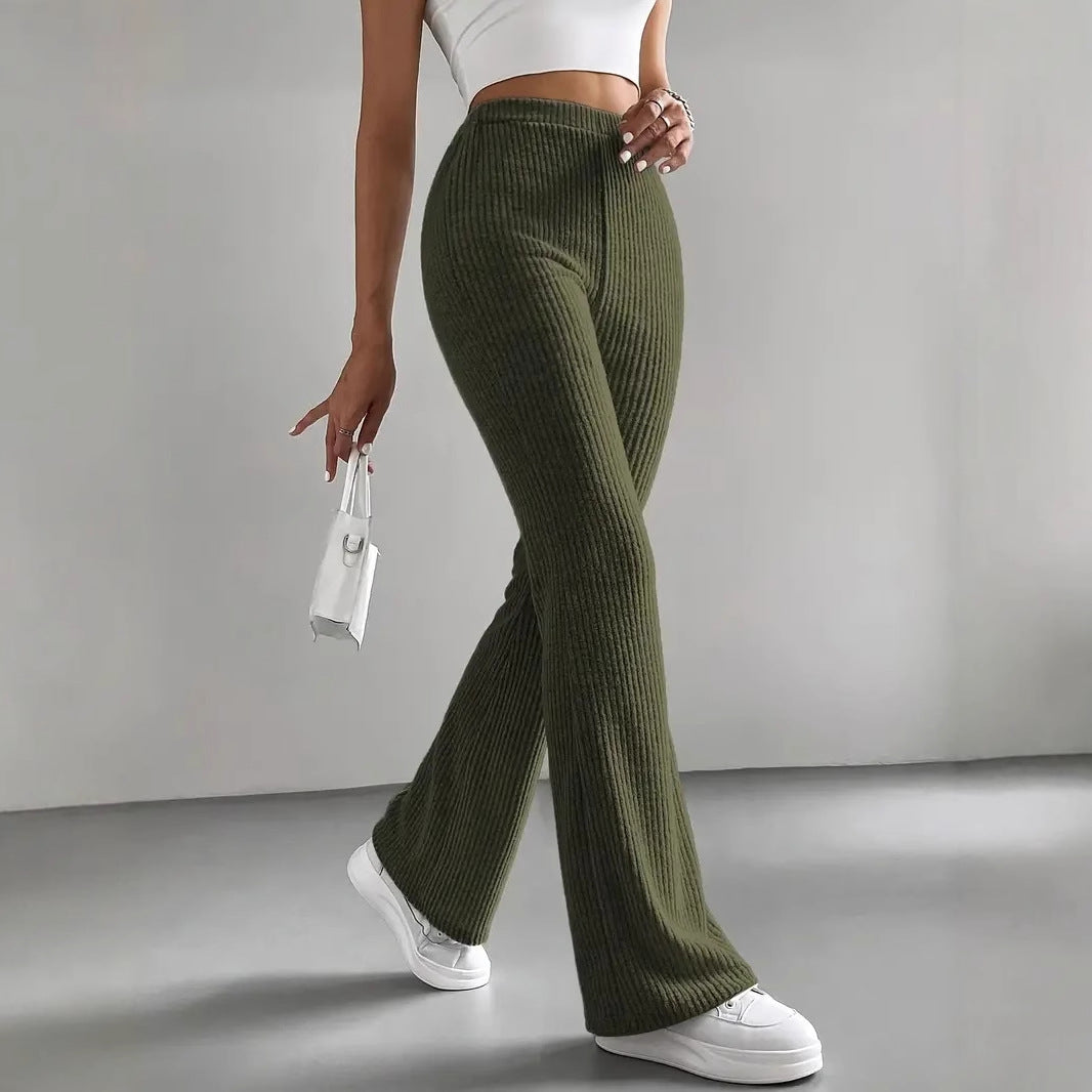 Damen lässige Ripp-Hosen mit hohem Bund und weitem Bein Drune
