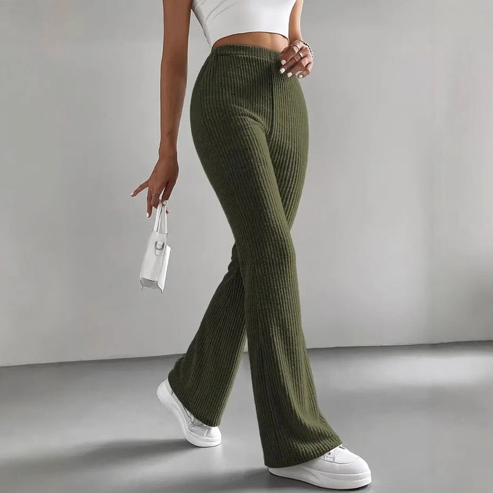 Damen lässige Ripp-Hosen mit hohem Bund und weitem Bein Drune