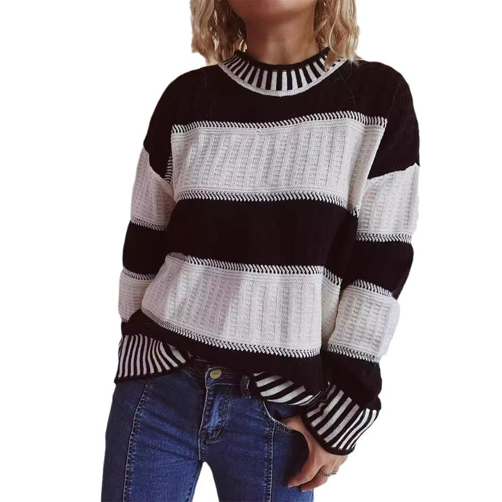 Damen lässiger Strickpullover mit modernem Streifenmuster und warmem Material Drune
