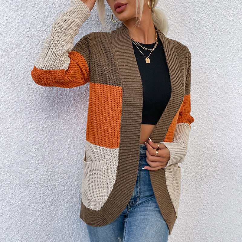 Damen Strickjacke mit modernem Farbblockdesign und praktischen Taschen Drune