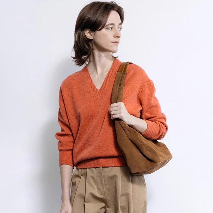 Damen lässiger V-Ausschnitt Pullover aus weichem Material Drune