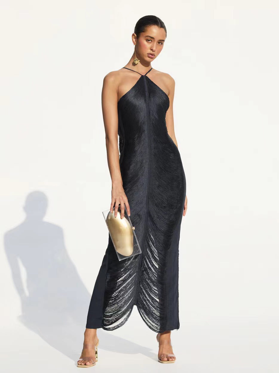 Damen Langkleid mit raffiniertem Schlitz und elegantem Kragen Drune