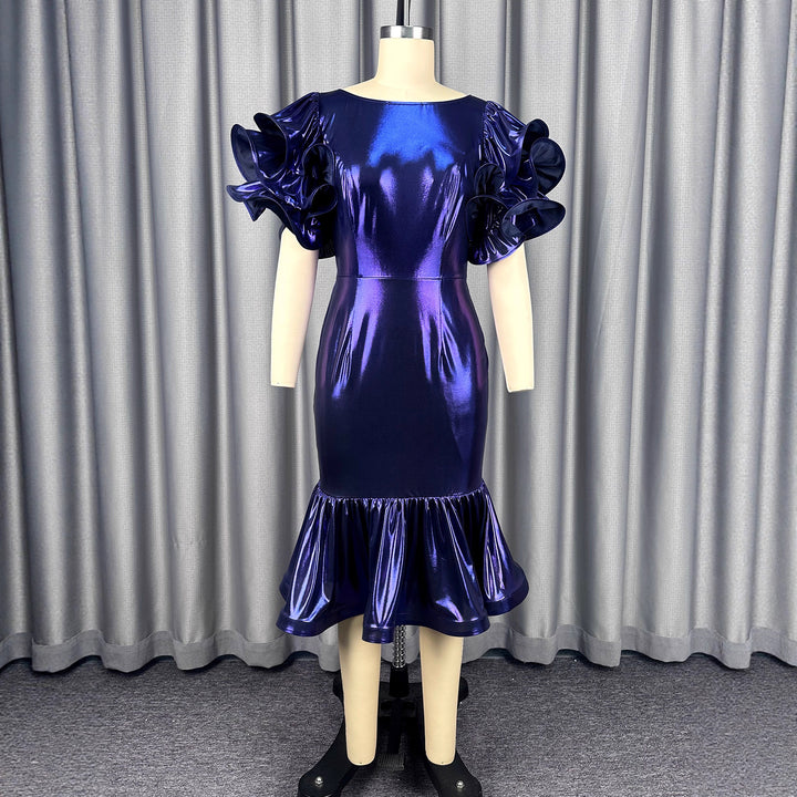 Damen Glamouröses Abendkleid mit voluminösen Rüschenschultern Drune