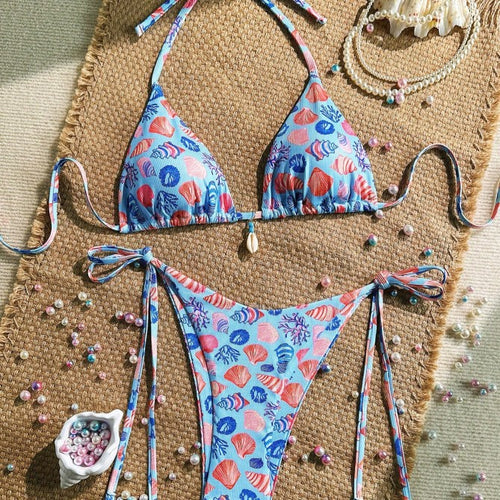 Damen Triangel-Bikini mit maritimen Muschelmuster Drune 1782221304