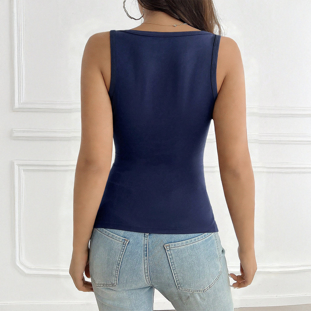 Damen Figurnahes Trägershirt mit Knopfleiste und elastischem Stoff Drune