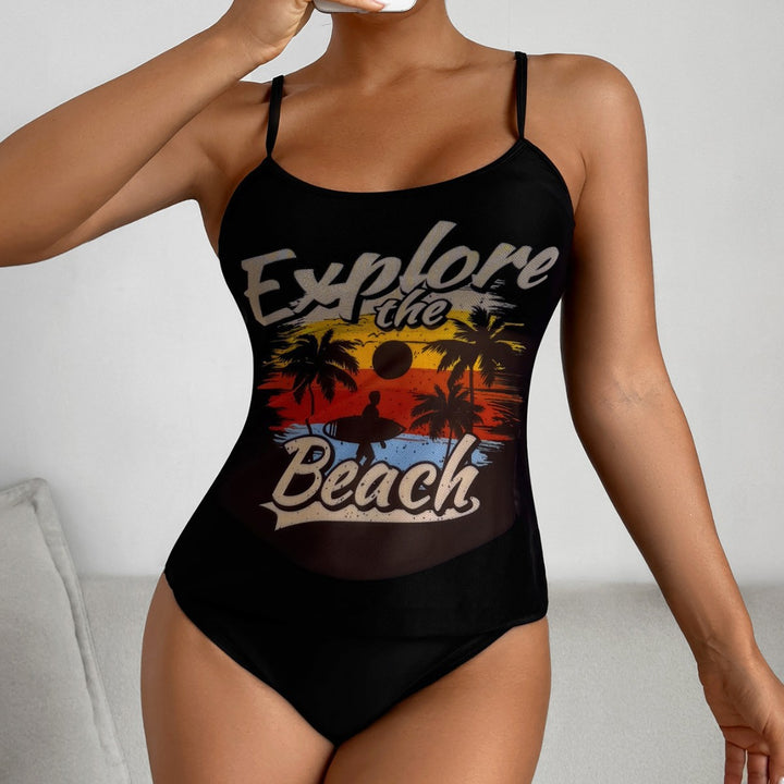 Damen Strandtop mit buntem Grafikdesign und passendem Bikiniunterteil Drune