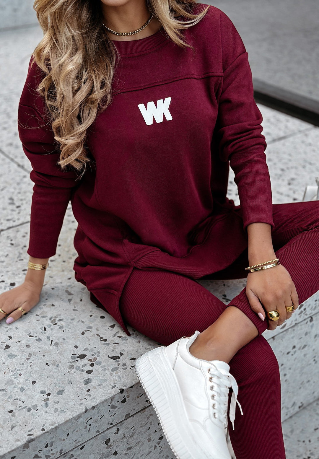 Damen nan Oversize-Longsweatshirt mit seitlichen Schlitzen und highwaist Ripp-Leggings Set Drune