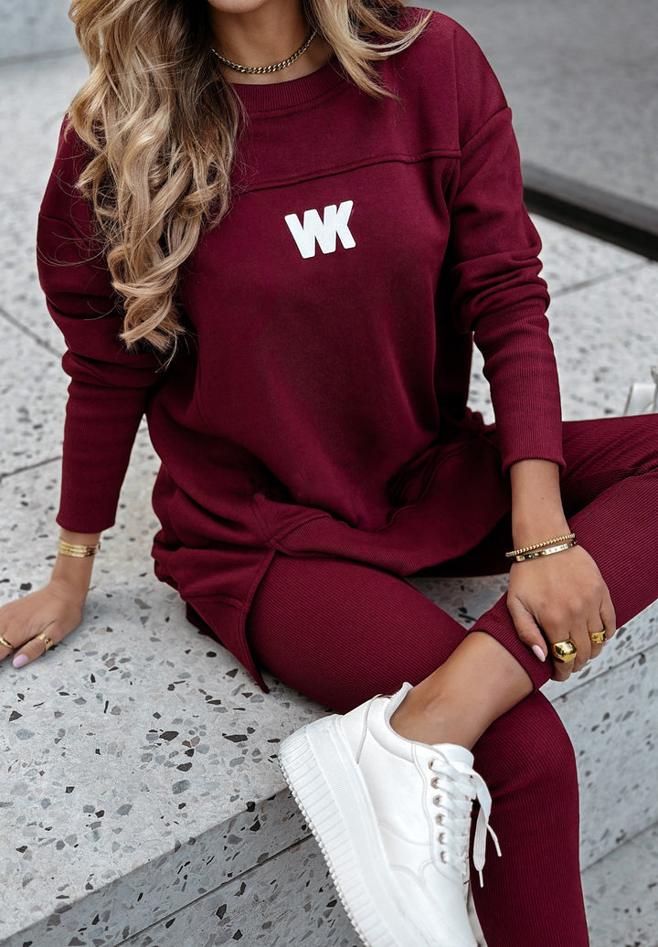 Damen nan Oversize-Longsweatshirt mit seitlichen Schlitzen und highwaist Ripp-Leggings Set Drune
